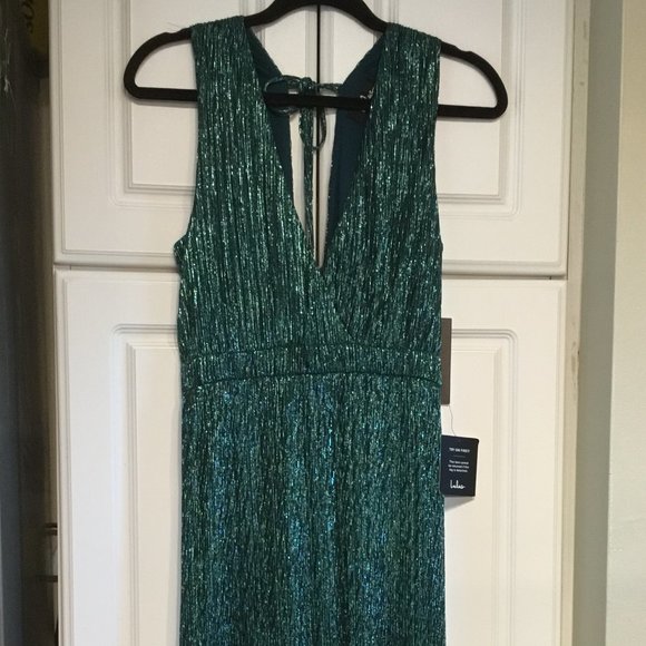 Lulus Dresses & Skirts - Lulus Metallic Green Tiered Maxi Evening Dress